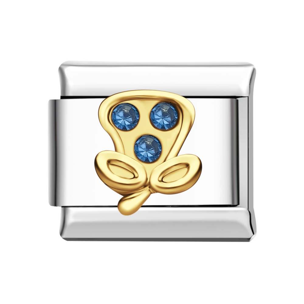 Charm Italiano Berenjena Con Zafiro Azul Para Pulseras Italianas Charm Composable Link - soufeeles