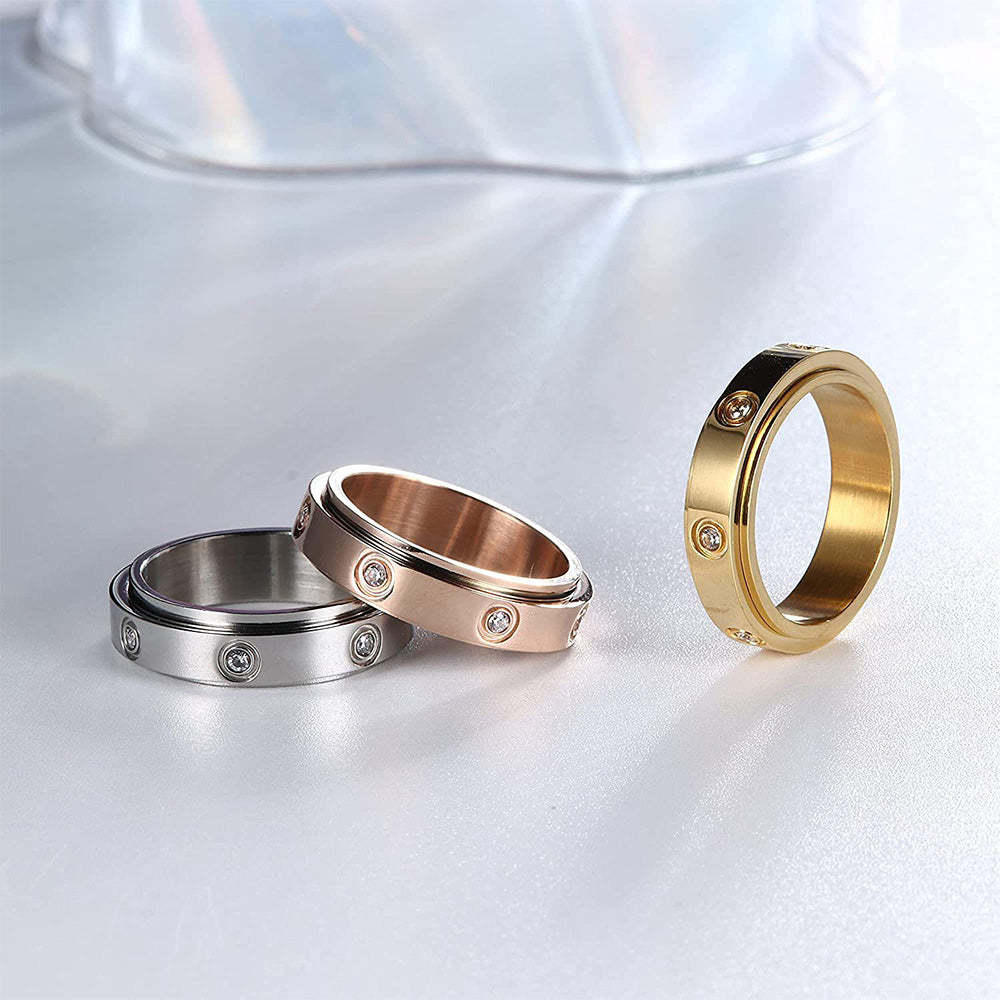 Anillo De Ansiedad Alivio De La Ansiedad Diamante Descompresión Anillo De Acero Inoxidable Regalo De Joyería - soufeeles