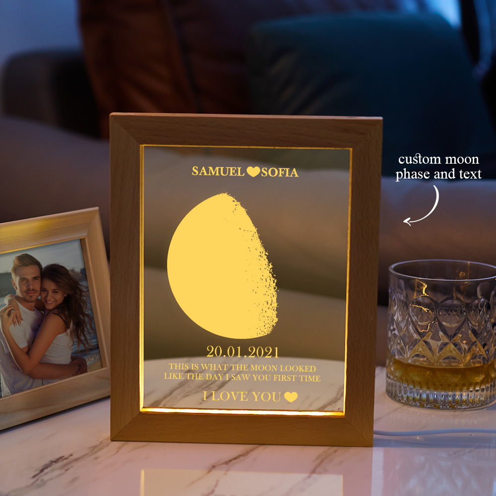 Lámpara De Marco De Nombres Y Fases Lunares Personalizada Con Texto Personalizado