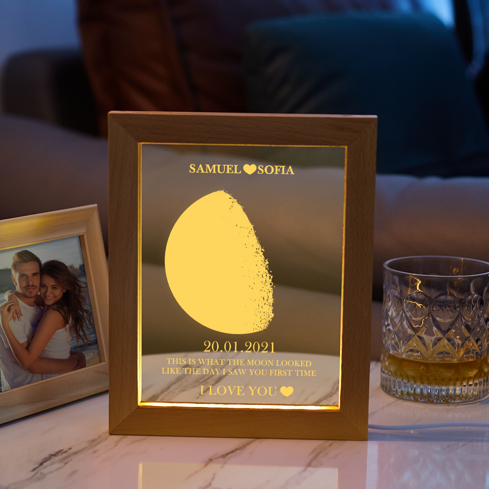 Lámpara De Marco De Nombres Y Fases Lunares Personalizada Con Texto Personalizado