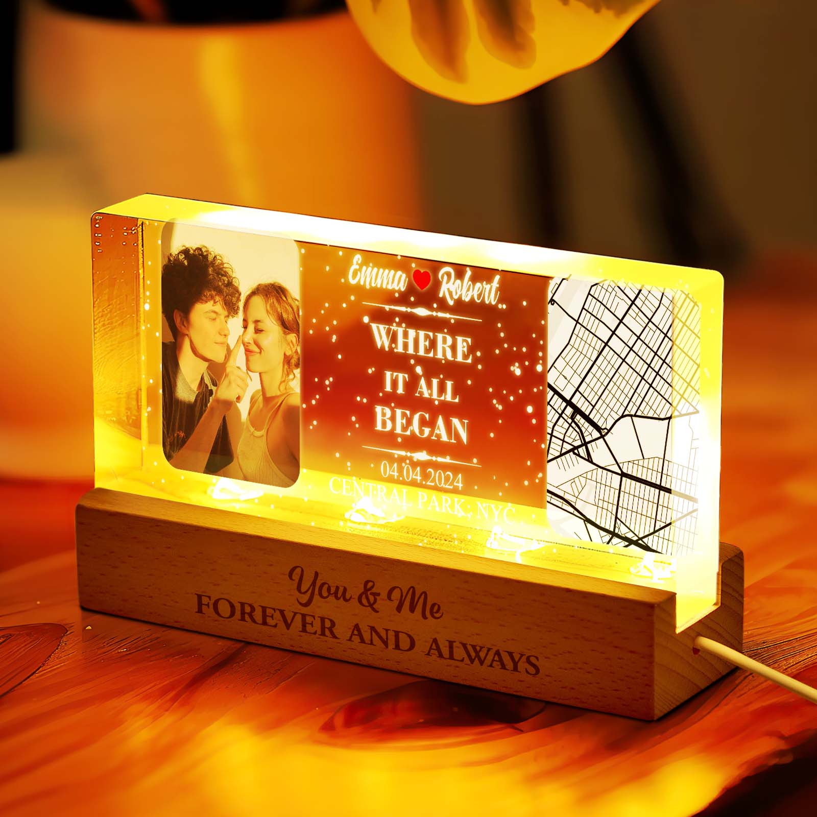 Luz De Noche Personalizada Con El Texto 'donde Todo Empezó', Luz Fotográfica Personalizada, Regalo Para Un Ser Querido - soufeeles