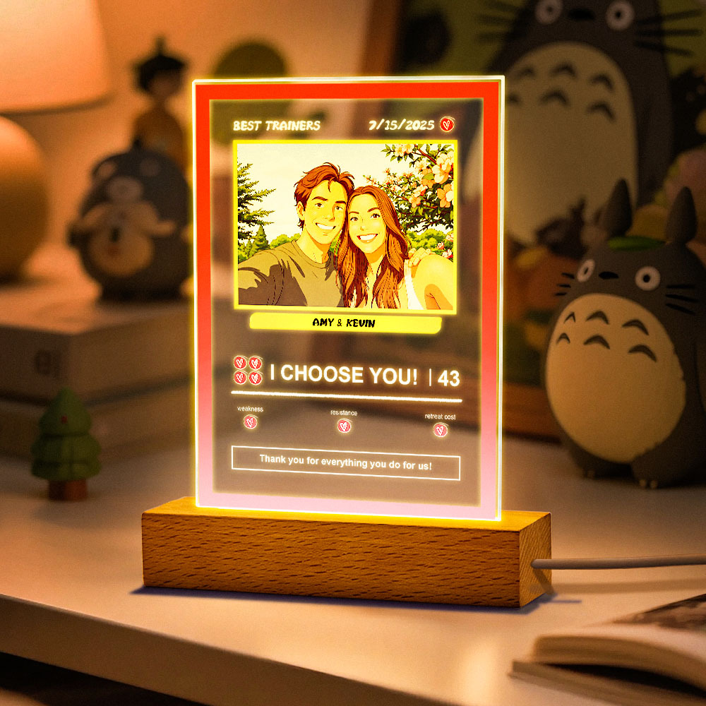Tarjeta De Pokémon Acrílica Personalizada Con Foto Y Texto, Lámpara De Noche, Regalo Romántico - soufeeles