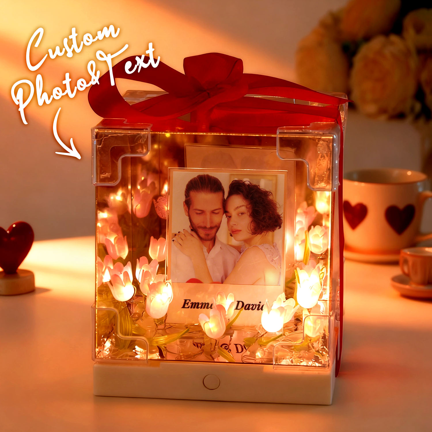 Caja De Espejo Infinito Con Foto Y Tulipán Musical Personalizado, Espejo Infinito Con Flor Y Texto, Kit De Bricolaje. - soufeeles