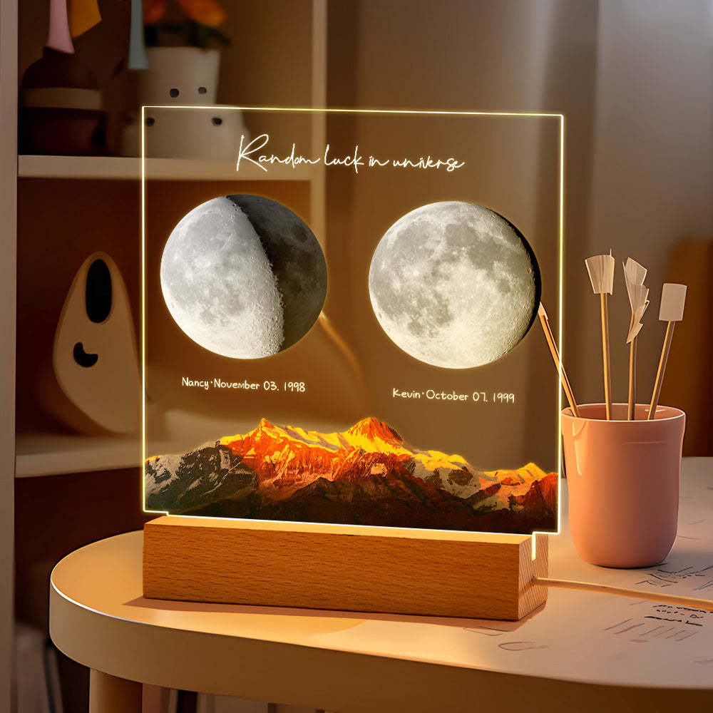 Luz De Noche De Luna De Nacimiento Personalizada Luz Led De Fases Lunares Personalizadas Para Regalos De Aniversario De Cumpleaños - soufeeles