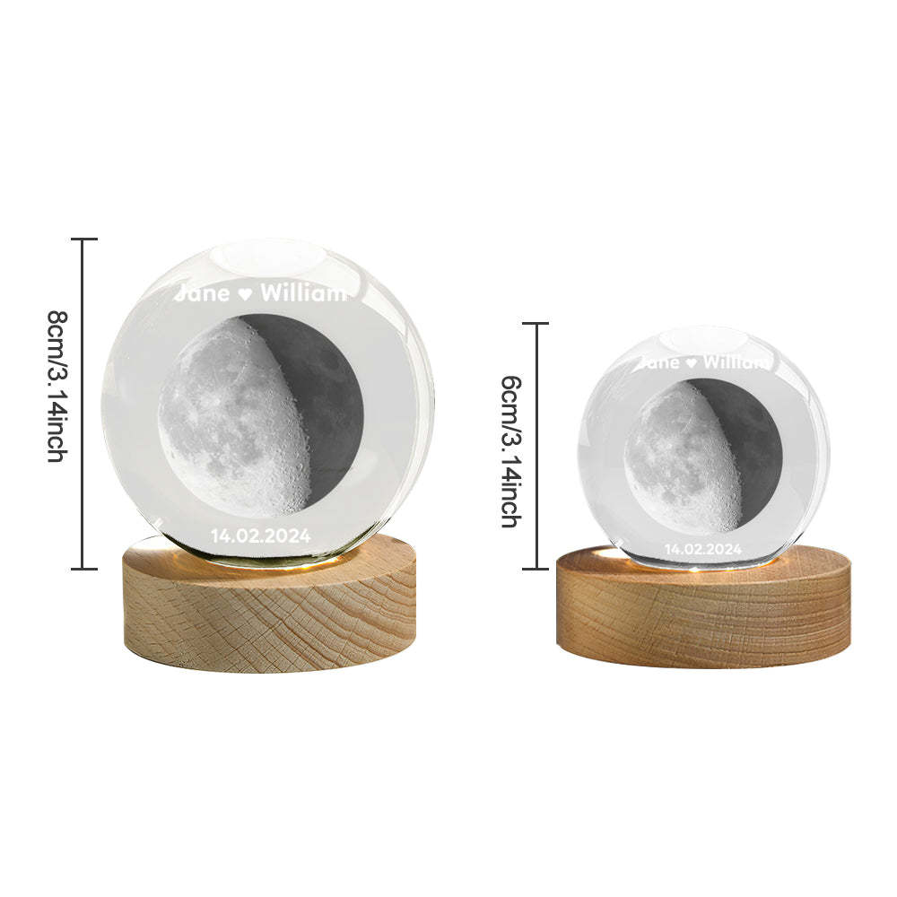 Luz Nocturna Personalizada Con Bola De Cristal De Fase Lunar 2d, Regalos Únicos Para El Día De San Valentín - soufeeles