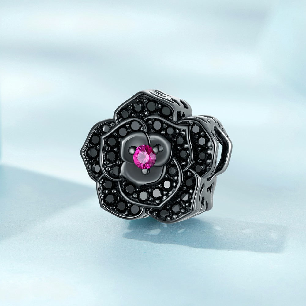 ciondolo con zircone rosa rosa nera in argento sterling 925 xs2173