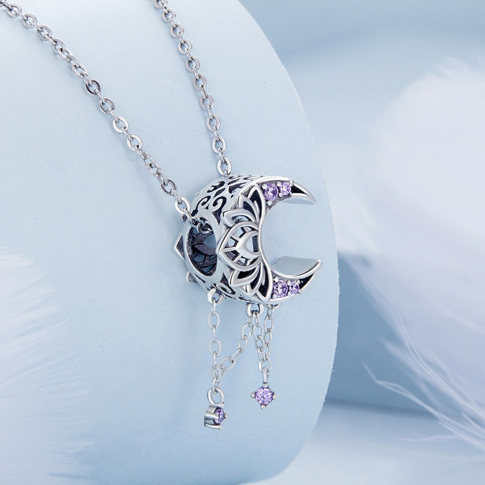 Ciondolo decorativo viola con nappa luna in argento sterling 925 xs2193
