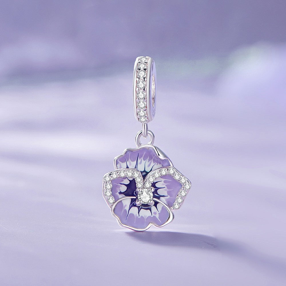 Ciondolo pendente viola del pensiero in argento sterling 925 yb2262