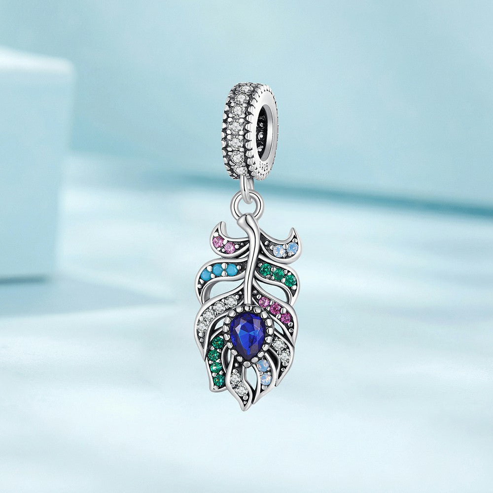 ciondolo pendente con piume di pavone in argento sterling 925 yb2264