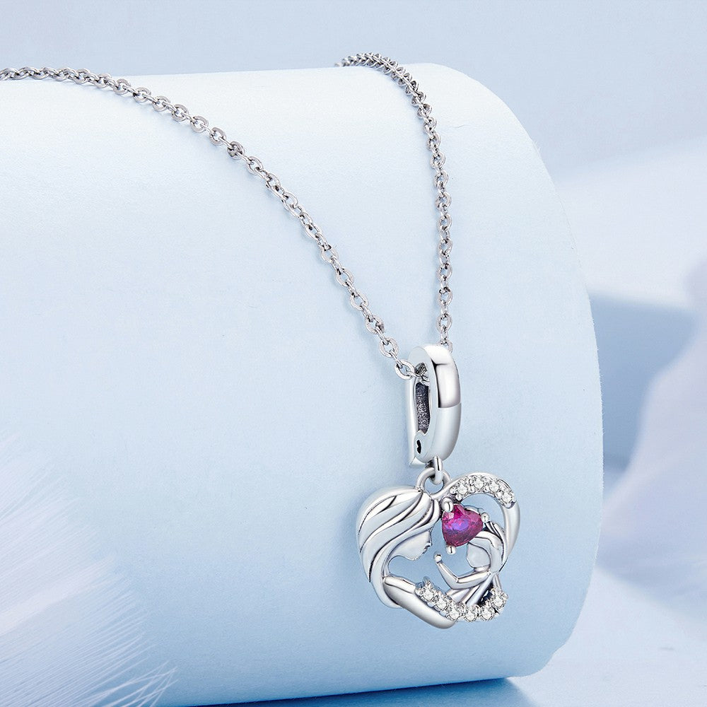 ciondolo pendente con fibbia di apertura e chiusura abbraccio di madre e figlio, argento sterling 925 yb2273