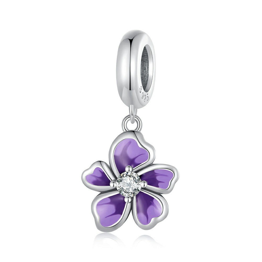 purple flower dangle charm 925 sterling silver yb2274