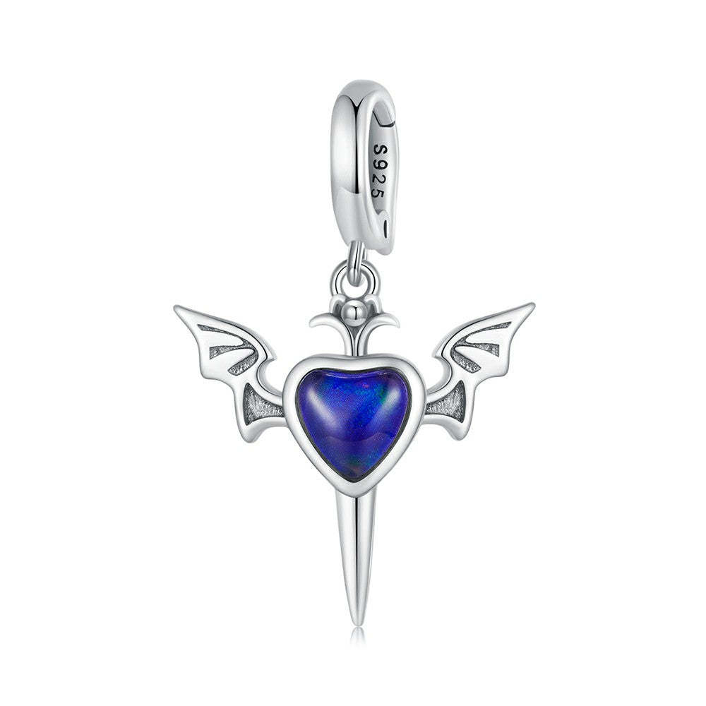 temperature discoloration angel wings opening and closing buckle dangle charm 925 sterling silver yb2286