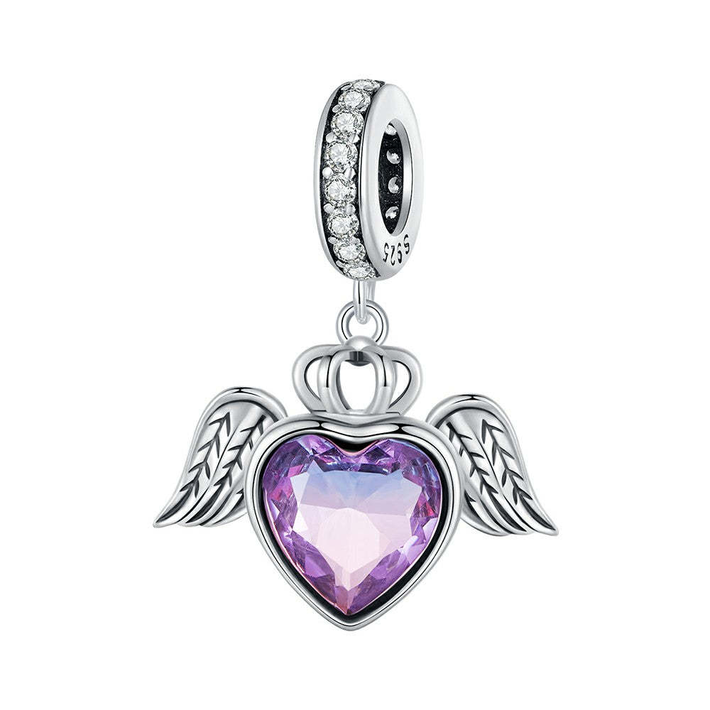 heart shaped wings dangle charm 925 sterling silver yb2314