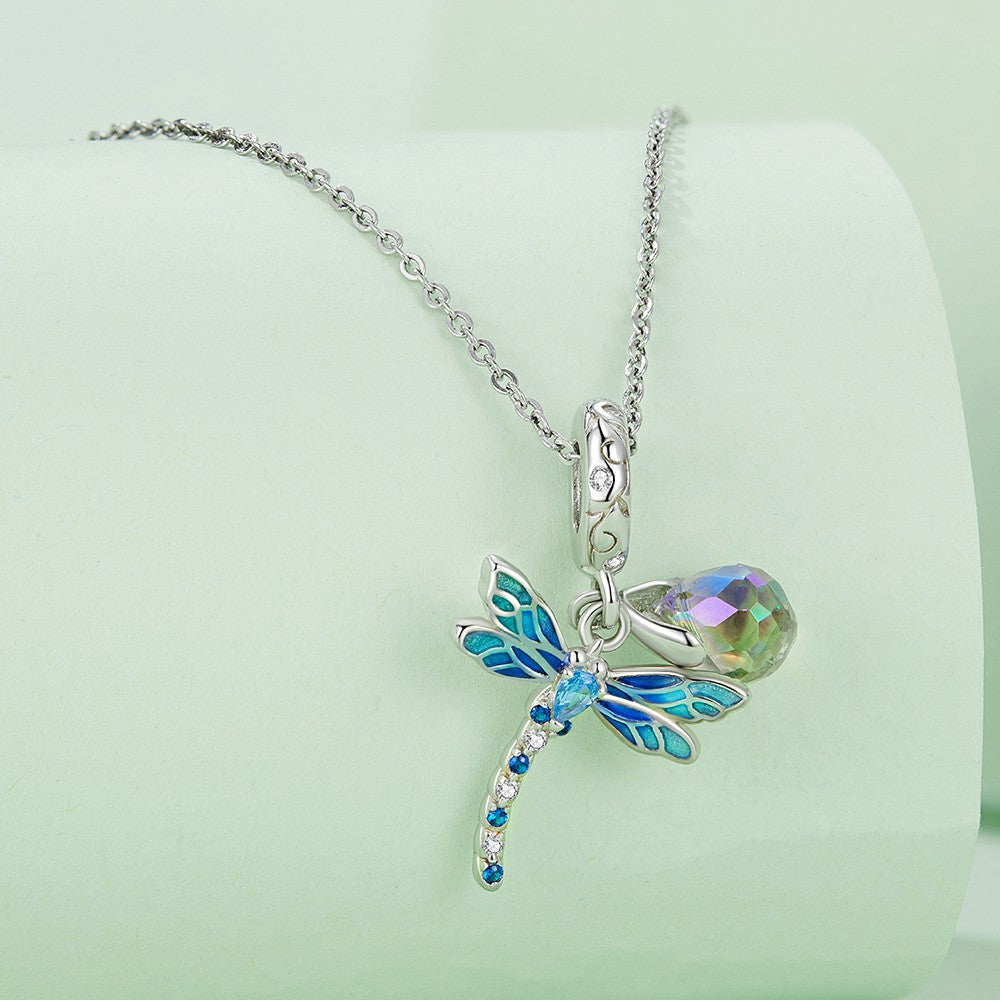Ciondolo pendente libellula e goccia d'acqua in argento sterling 925 yb2316