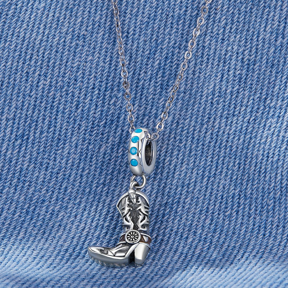 stivali da cowboy in pelle con ciondolo pendente in argento sterling 925 yb2320
