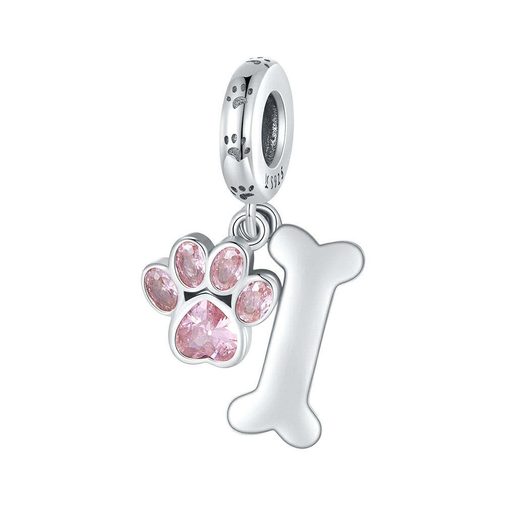 pink dog paw bones dangle charm 925 sterling silver yb2331