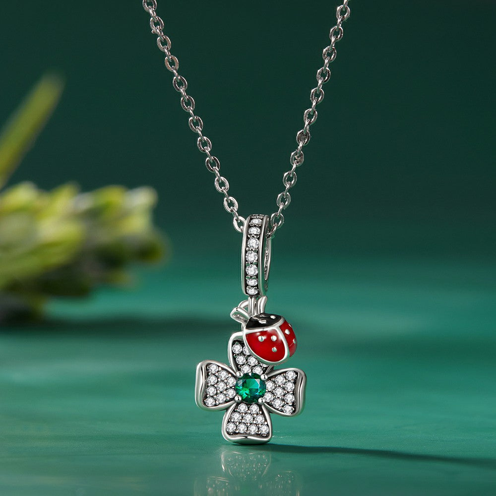 Ciondolo pendente coccinella trifoglio fortunato in argento sterling 925 yb2337