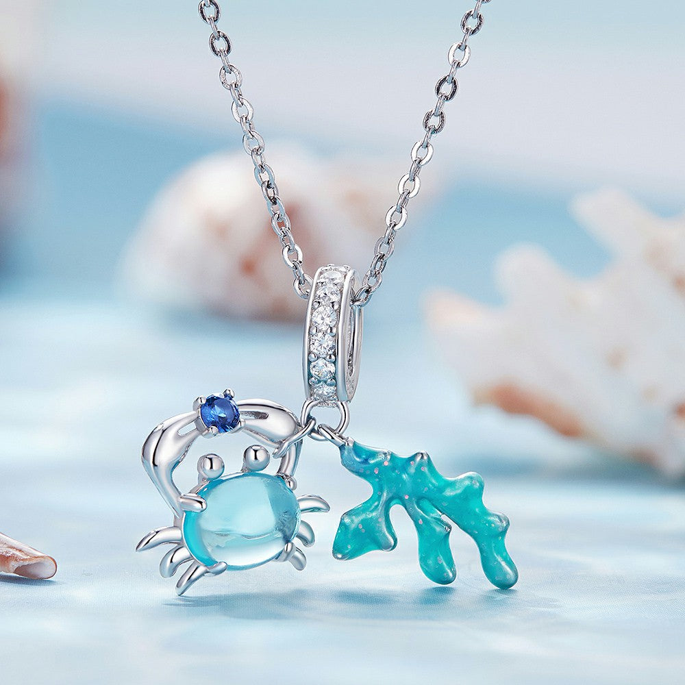 Ciondolo pendente granchio alghe marine in argento sterling 925 yb2345