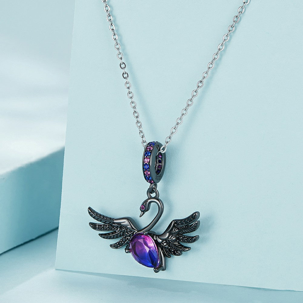 ciondolo pendente cigno nero in argento sterling 925 yb2354