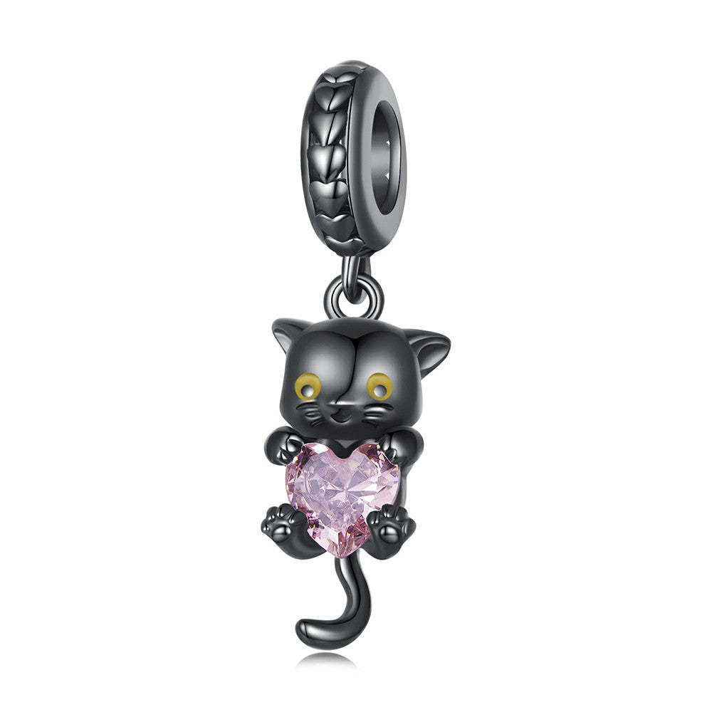 little black cat dangle charm 925 sterling silver yb2375