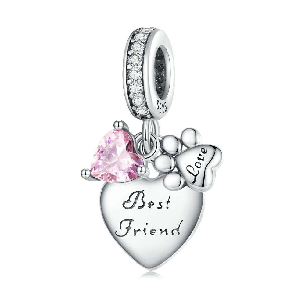 best friend heart paw pink dangle charm 925 sterling silver gifts for pet lovers yb2389