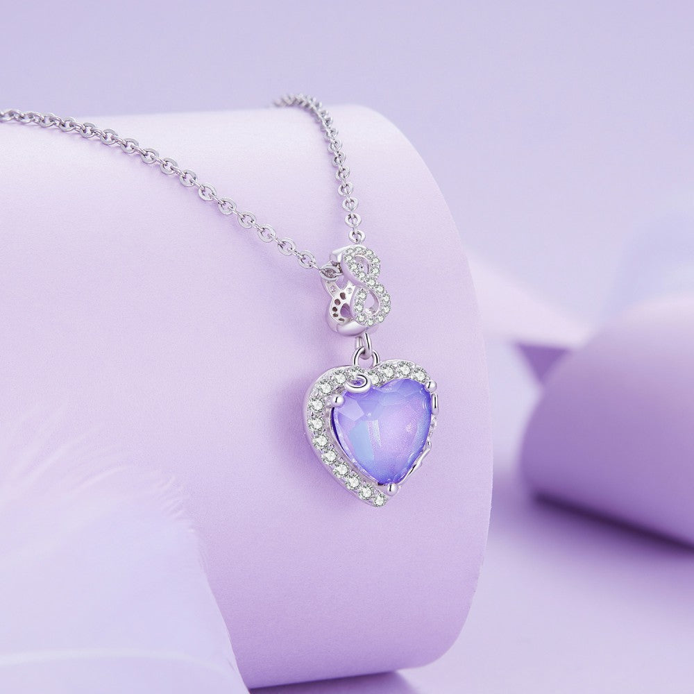 Ciondolo pendente amore infinito cuore viola in argento sterling 925 yb2397