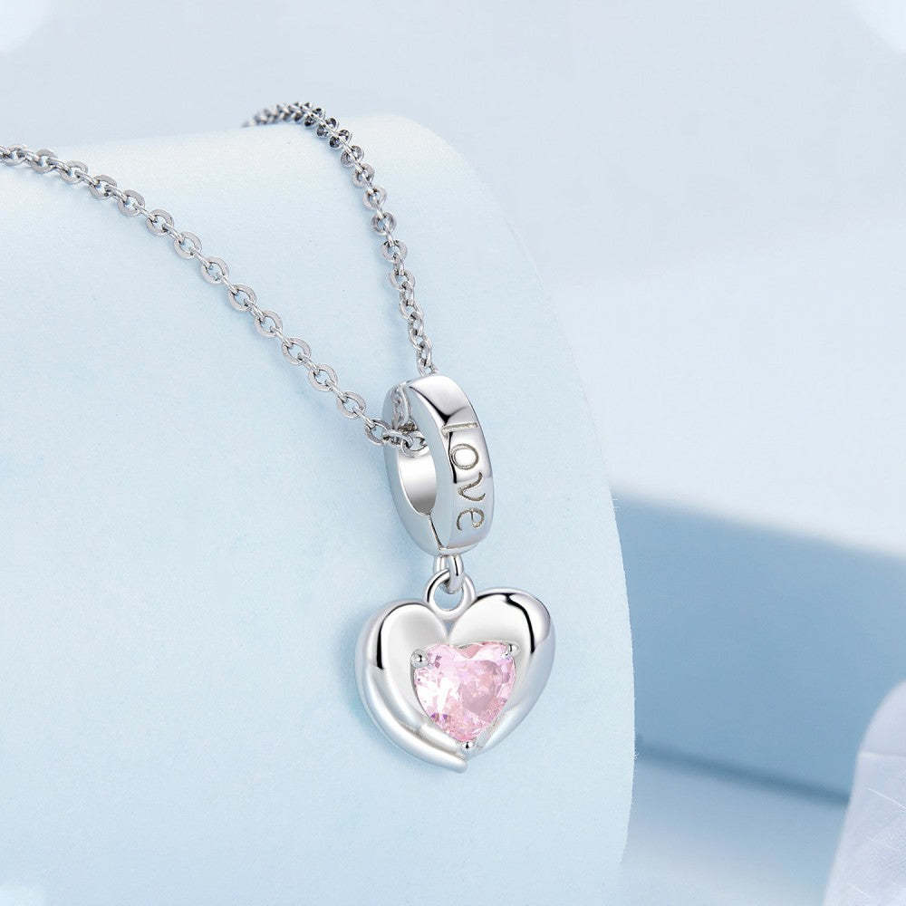 love and protection pink heart dangle charm 925 sterling silver yb2410