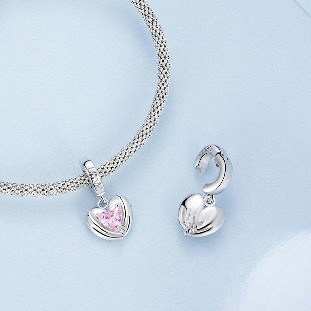 love and protection pink heart dangle charm 925 sterling silver yb2410