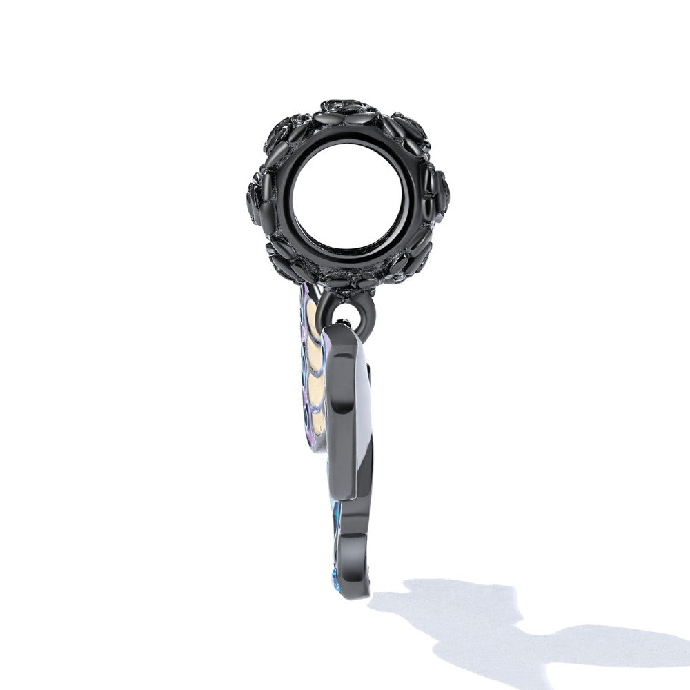 Ciondolo pendente con farfalla artistica e rosa nera in argento sterling 925 yb2517