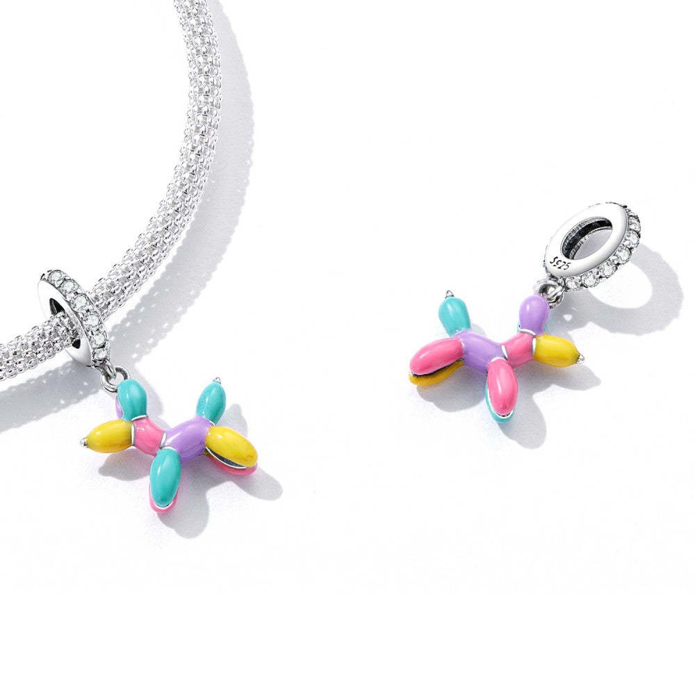 colorful balloon puppy dangle charm 925 sterling silver yb2522