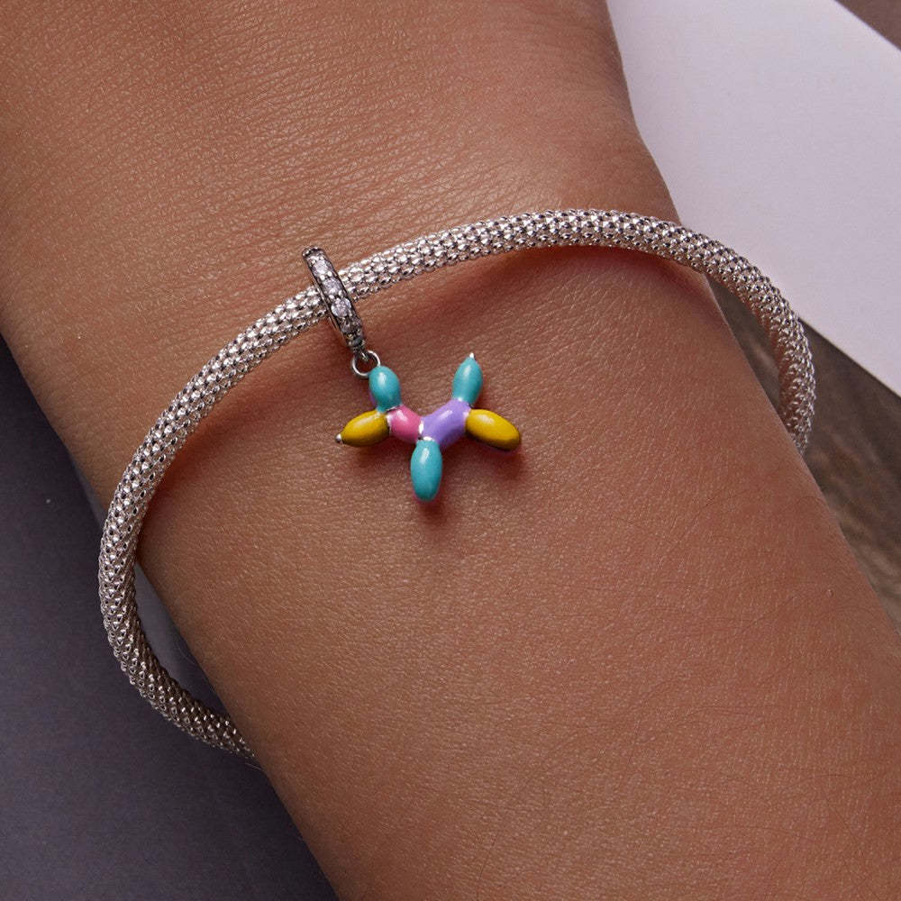 colorful balloon puppy dangle charm 925 sterling silver yb2522