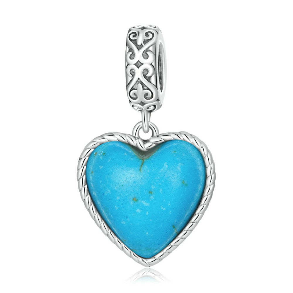 turquoise heart dangle charm 925 sterling silver yb2530