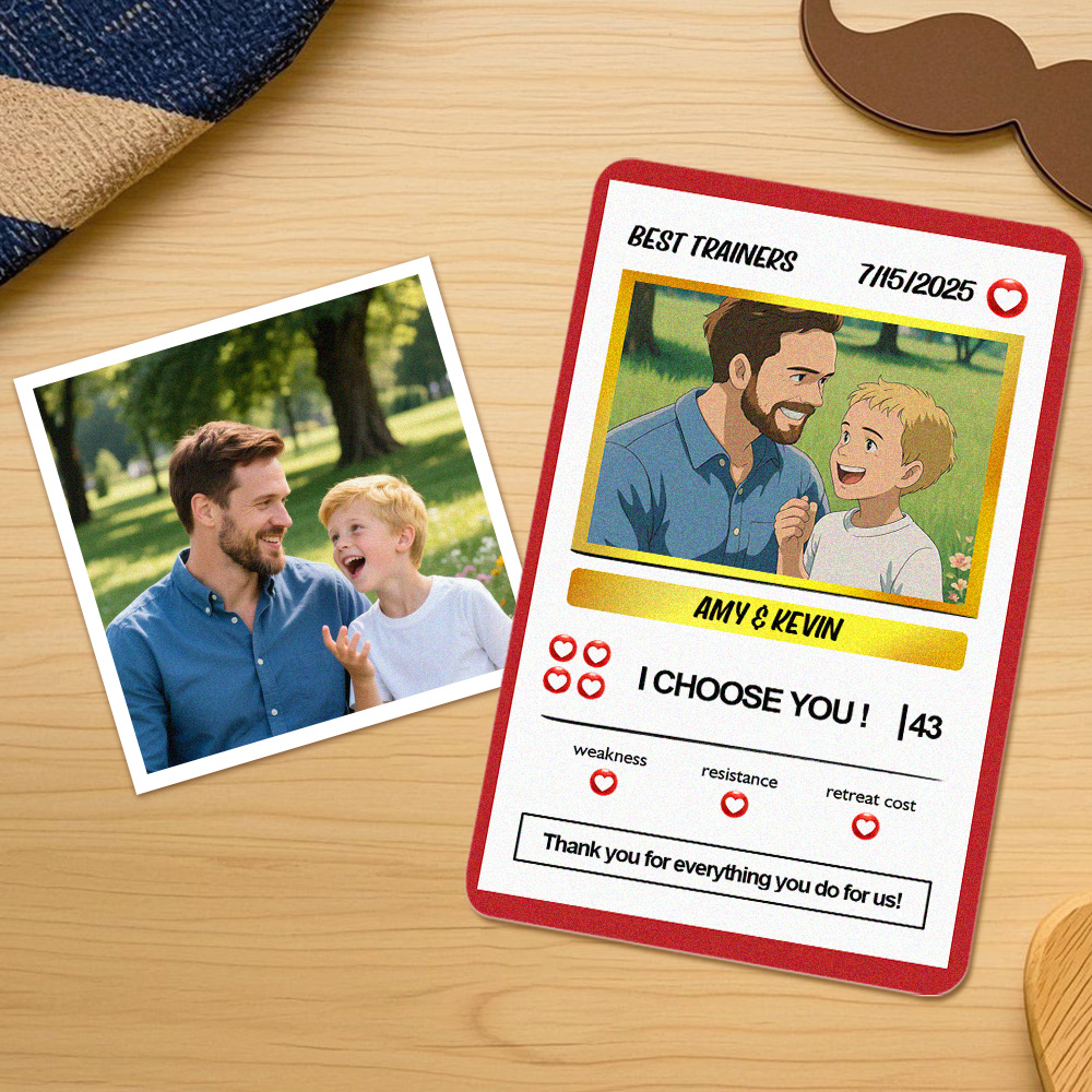 Tarjeta De Pokémon Personalizada Con Foto Y Texto Personalizados, Regalo Para El Día Del Padre - soufeeles