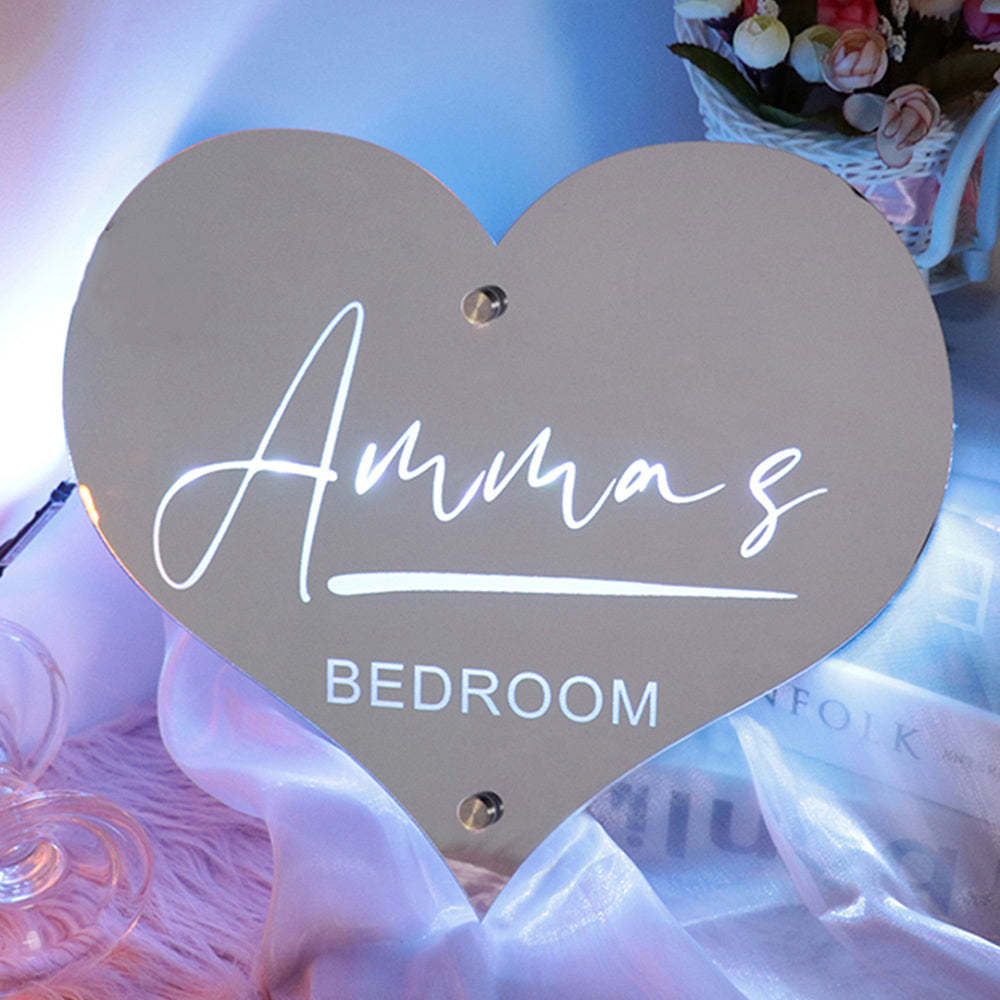 Luz De Espejo De Marquesina En Forma De Corazón Con Nombre Personalizado - soufeeles