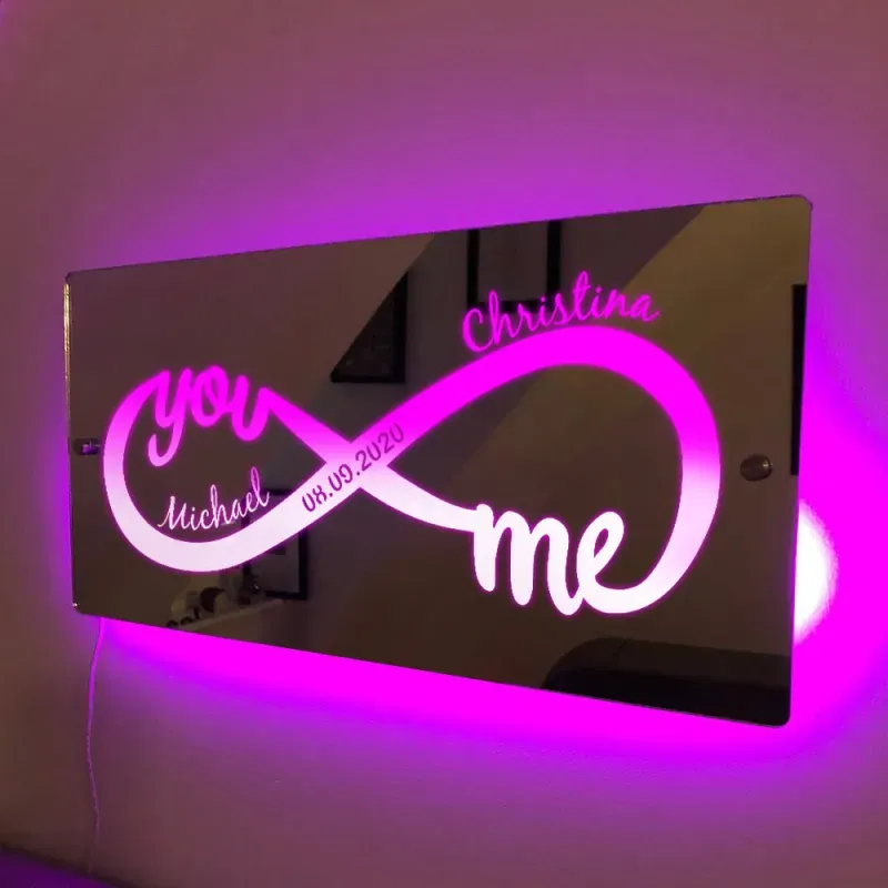 Nombre Personalizado Letrero De Espejo Plantillas Opcionales Letrero De Neón Con Luces Led Texto Personalizado Decoración De Pared Con Brillo Multicolor Regalo Para La Familia - soufeeles