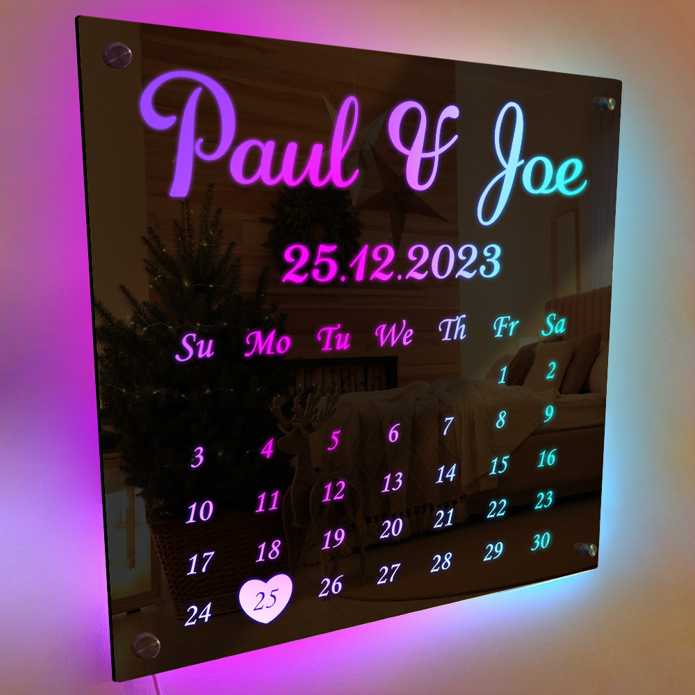 Luz De Espejo Personalizada, Regalo De Pareja Con Fecha Personalizada