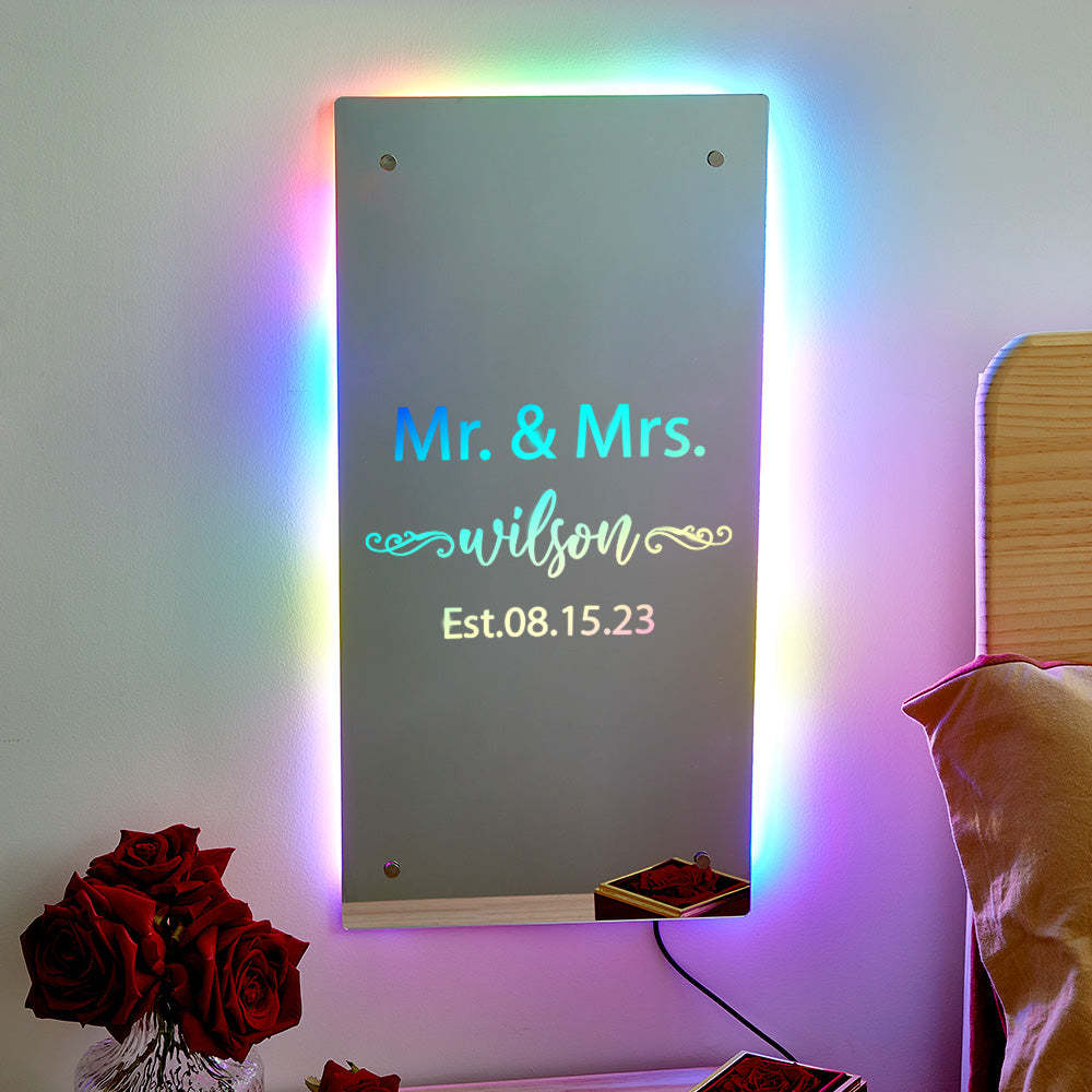Regalo Del Día De San Valentín Sr. Y Sra. Nombre Personalizado Espejo Luz Regalo Para Pareja - soufeeles