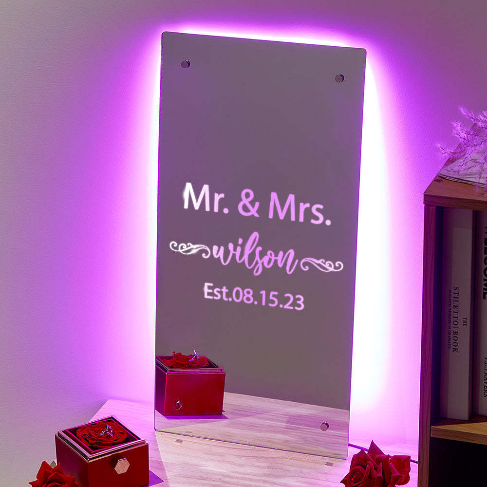 Regalo Del Día De San Valentín Sr. Y Sra. Nombre Personalizado Espejo Luz Regalo Para Pareja - soufeeles