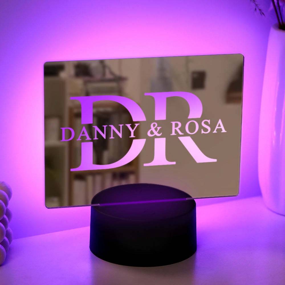 Nombre Personalizado Espejo Luz Colorida Lámpara Casa Signo Regalo Para Pareja - soufeeles
