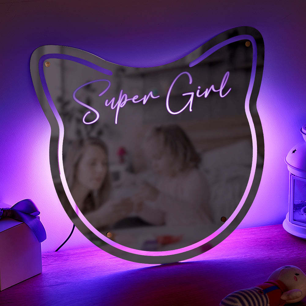 Nombre Personalizado Espejo Luz Gato Luces Coloridas Regalo Para El Hogar - soufeeles