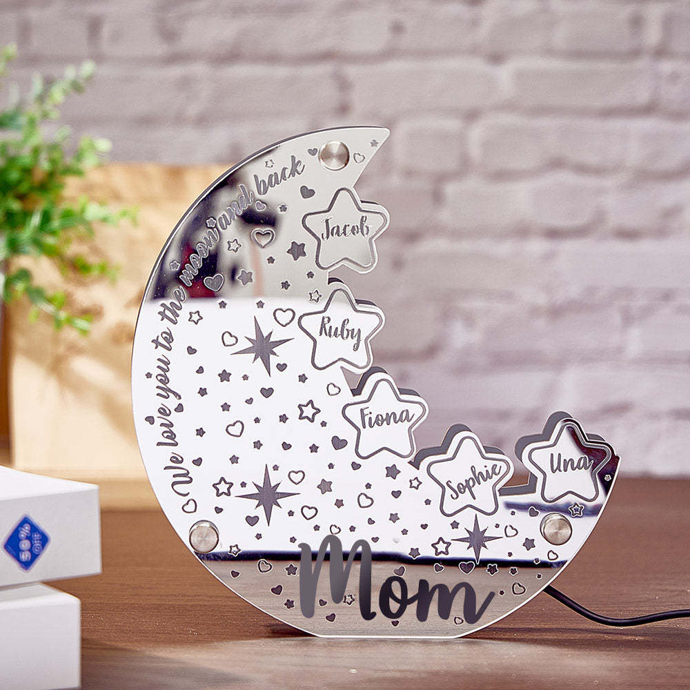 Nombre Personalizado Luna Espejo Luz Personalizado Miembro De La Familia Nombre Espejo Luz Regalo Para Mamá - soufeeles