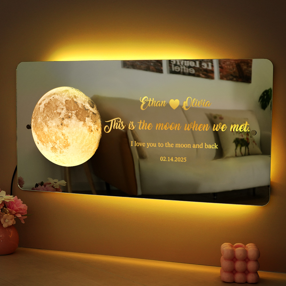 Para Amante, Pareja Personalizada, Aniversario, Luz De Espejo De Fase Lunar, Regalo Romántico Del Día De San Valentín - soufeeles