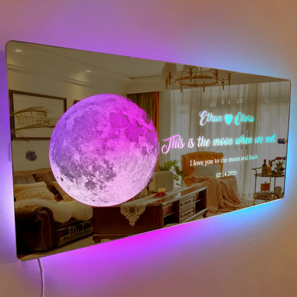 Para Amante, Pareja Personalizada, Aniversario, Luz De Espejo De Fase Lunar, Regalo Romántico Del Día De San Valentín - soufeeles
