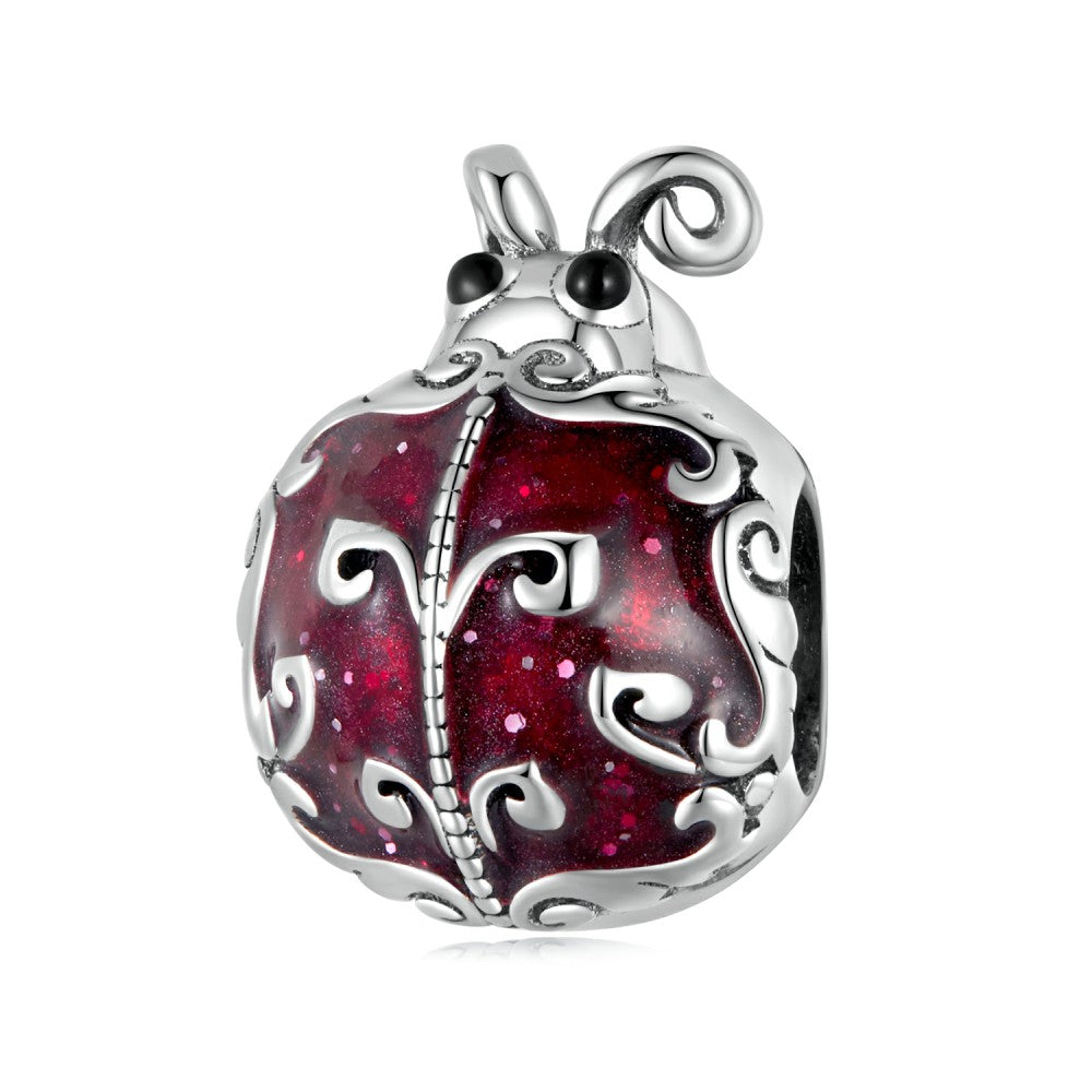 Ciondolo smaltato con motivo coccinella in argento sterling 925 dy1390