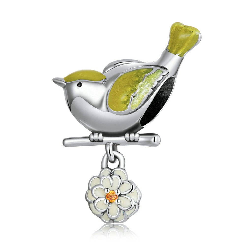 ciondolo inizio primavera fiori e uccelli argento sterling 925 xs2249