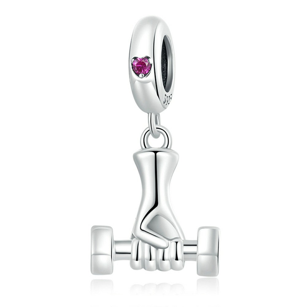 Ciondolo pendente con manubri fitness in argento sterling 925 yb2503