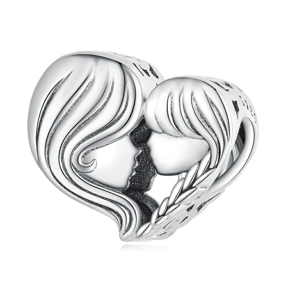 Ciondolo con facce laterali amorevoli di madre e figlia, argento sterling 925 fj1420