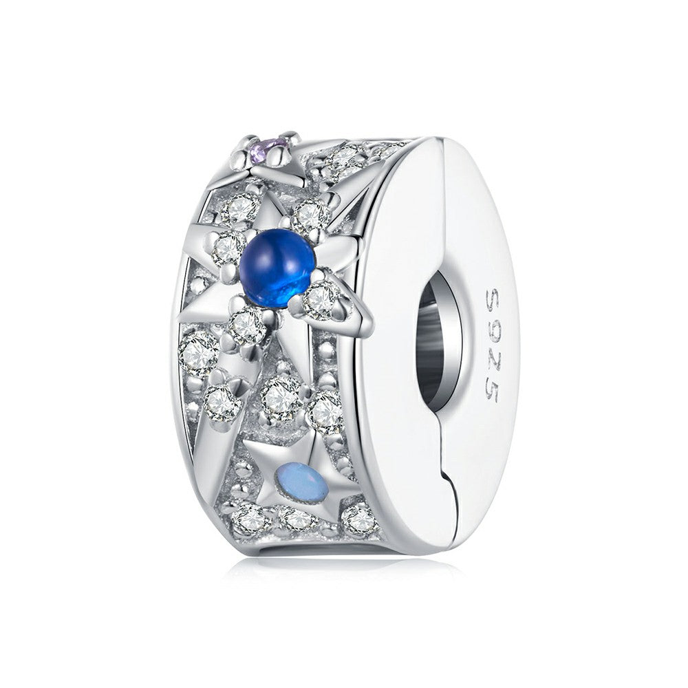 ciondolo con tappo a forma di stelle con diamanti blu, ciondolo distanziatore in argento sterling 925 dp121