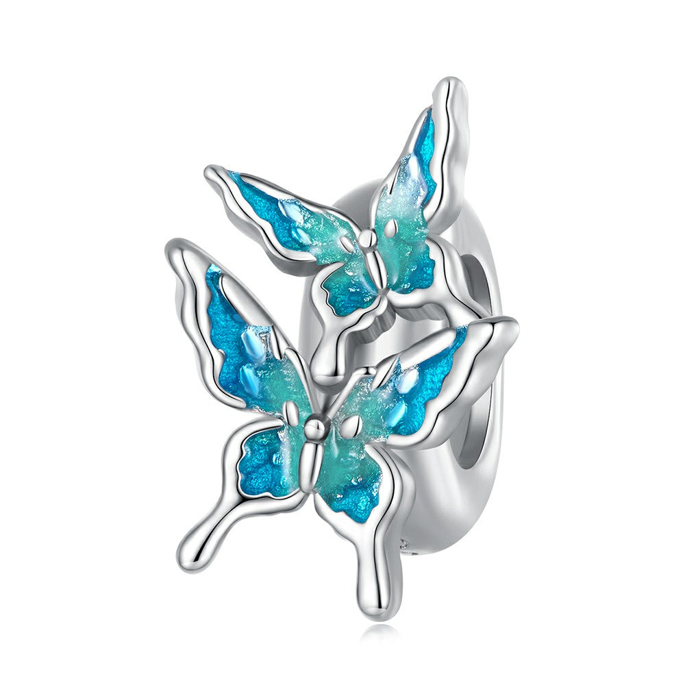 Ciondolo distanziatore con fermaglio farfalle blu in argento sterling 925 dp138