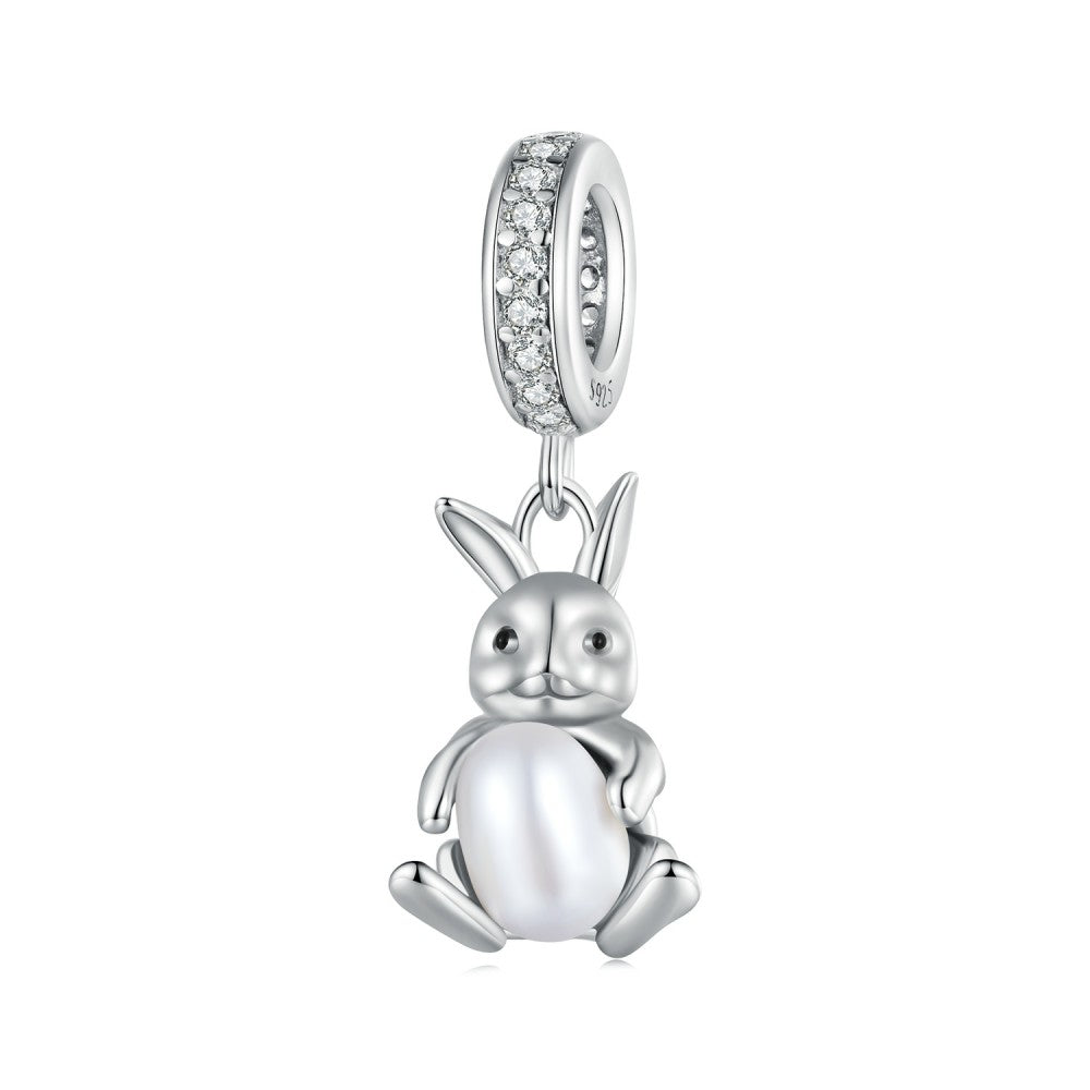Ciondolo pendente con perla abbraccio di rabit in argento sterling 925 yb2399
